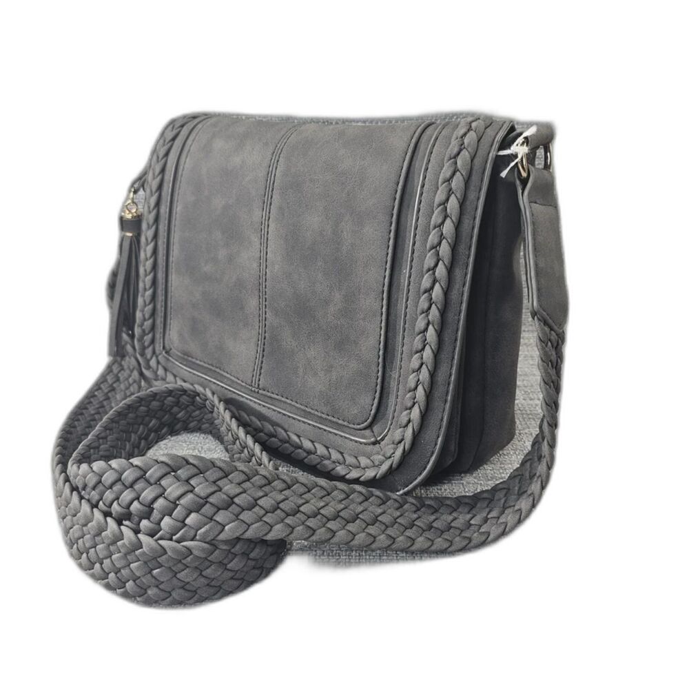 Crossbody Handbag Vegan Leather With Braided Strap